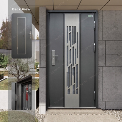 Metal Entrance Door-in-Door Dark Grey Aluminum