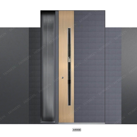 Picture of Ma-So Door Dark Grey Carved Texture with Golden Decorative Metal Panels