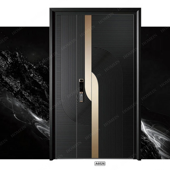 Picture of Ma-So Door Black Geometric Smooth Texture Metal unequal double door