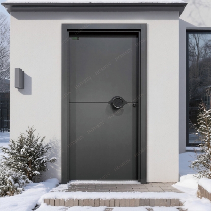 Picture of Round Handle Dark Grey Metal Entrance Door