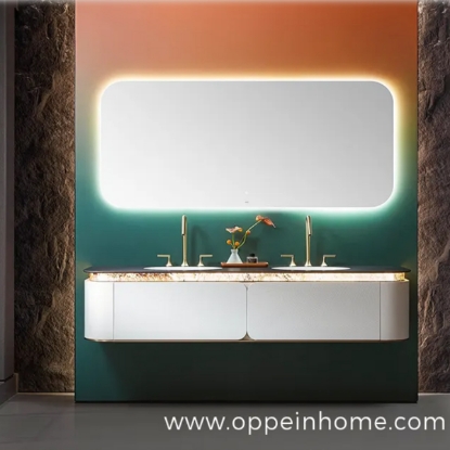 Picture of Modern Luxury Floating White Bathroom Vanity with Black Countertop