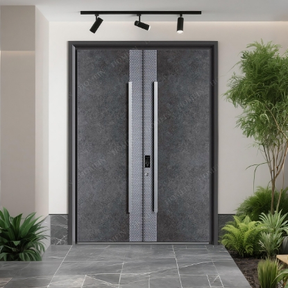 Picture of Luxurious Grey Stone-Textured Metal Double Entrance Doors