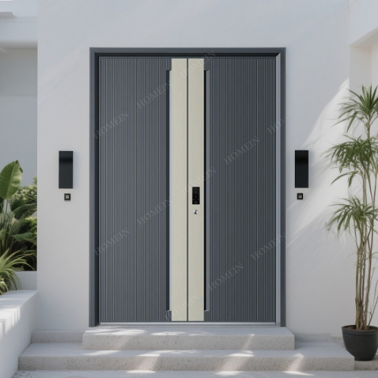 Picture of Dark Grey and Champagne Gold Bi-Color Metal Double Entrance Doors