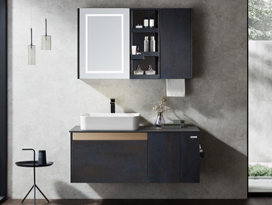 Picture of Dark Lacquer Painting Wall-mounted Bathroom Mirror Cabinets