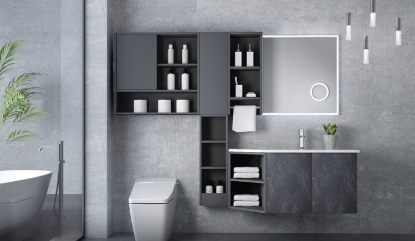 Picture of Modern Black Bathroom Vanity in HPL and Lacquer Finish