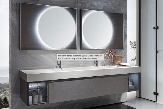 Picture of Modern Floating Grey Wood Veneer Bathroom Vanity