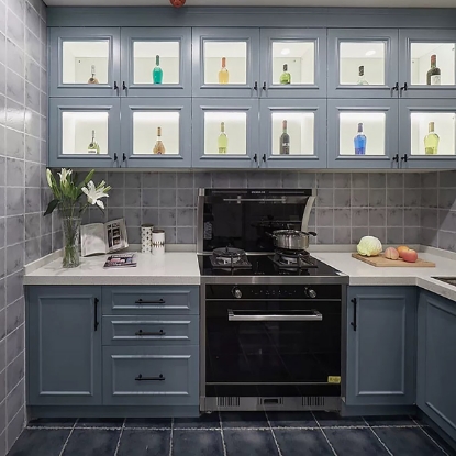 Picture of Nordic - Style Glass - Door Cabinet Integrated Kitchen