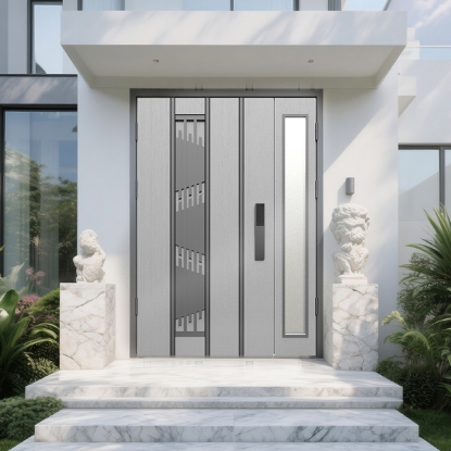 Picture of Light Gray Wood - Grain Metal Entrance Door - in - Door