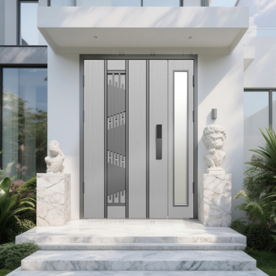 Picture of Light Gray Wood - Grain Metal Entrance Door - in - Door