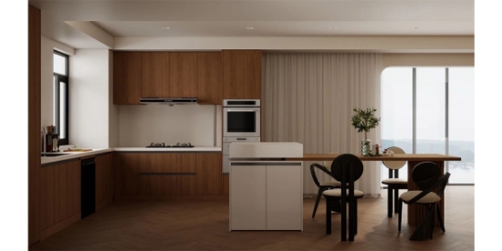 Picture of Modern Log - Style Integrated Kitchen - Dining Cabinet Set