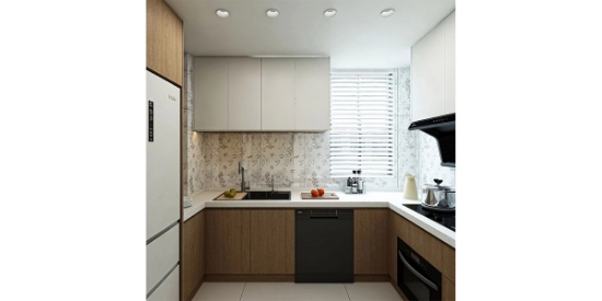 Picture of Modern Minimalist L - Shaped Kitchen Cabinet Combination